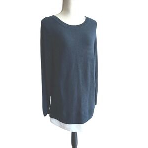 Hilary Radley Navy Blue Ribbed Knit Layered‎ Look Tunic Top L G